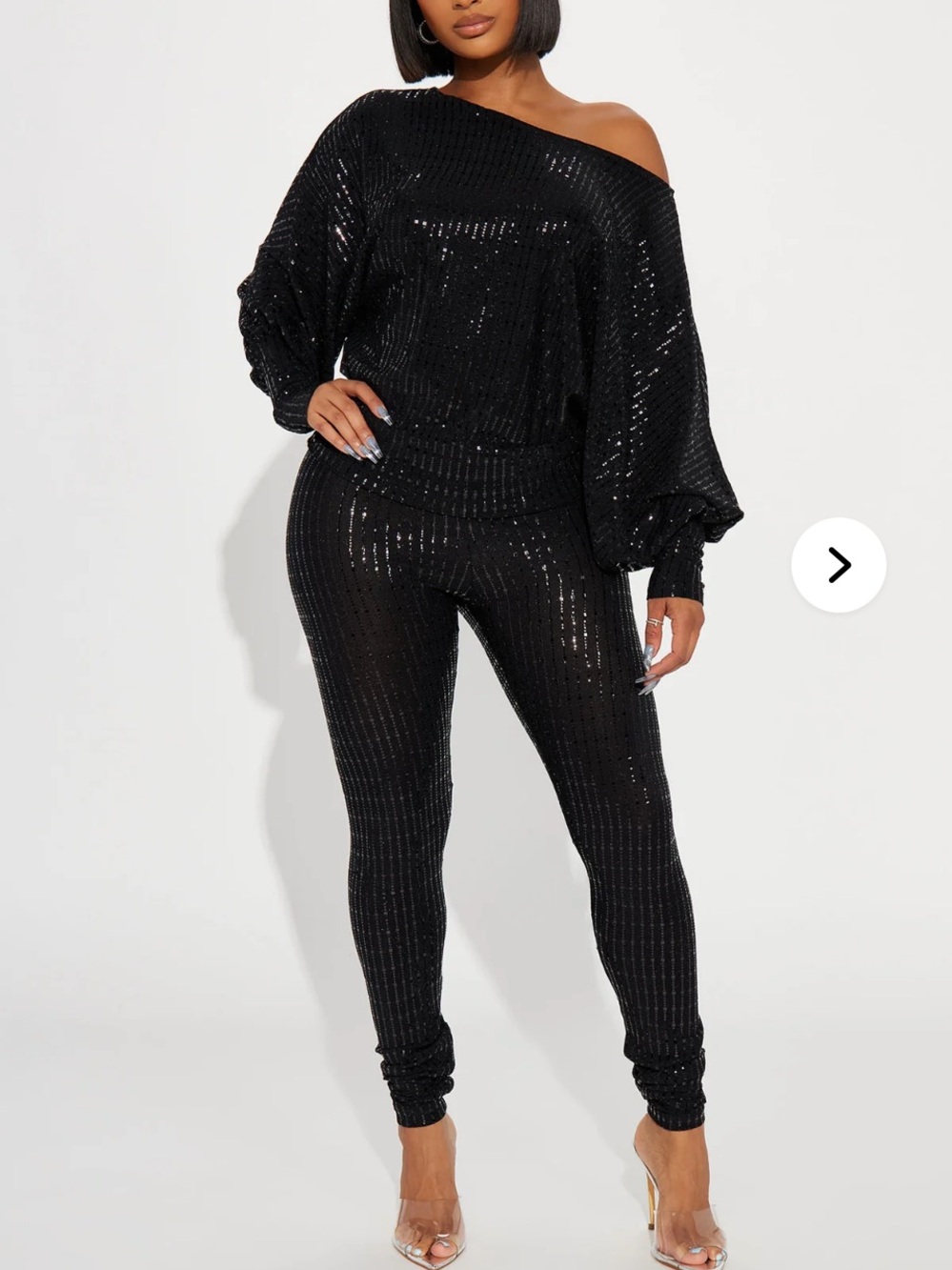 Fashion Nova Black Sequin Off-Shoulder Jumpsuit